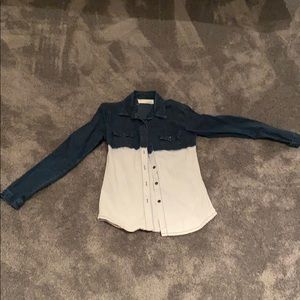 Denim tie die button down shirt